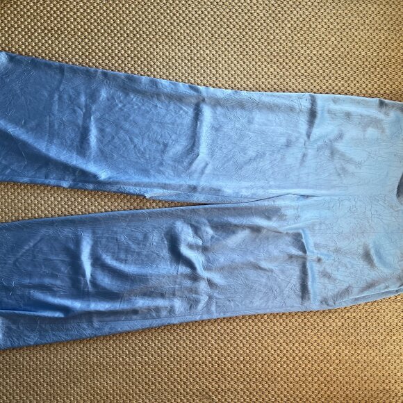 VINCE | US L | High Waist Crush Textured Satin Wide Leg Silky Pants | Iris Blue - Picture 12 of 16